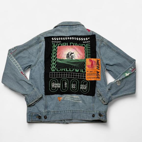 Brooklyn Cloth Graphic Denim Jacket Men’s Small Light Wash - Picture 2 of 7